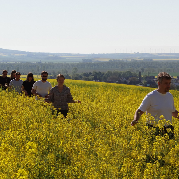 People walking on a field